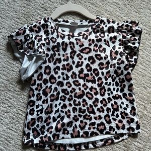 Silky cheetah top with ruffle cap sleeve